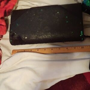 NWT GLAM SEXXY Black SEQUIN Green CLUTCH SHOULDER BAG